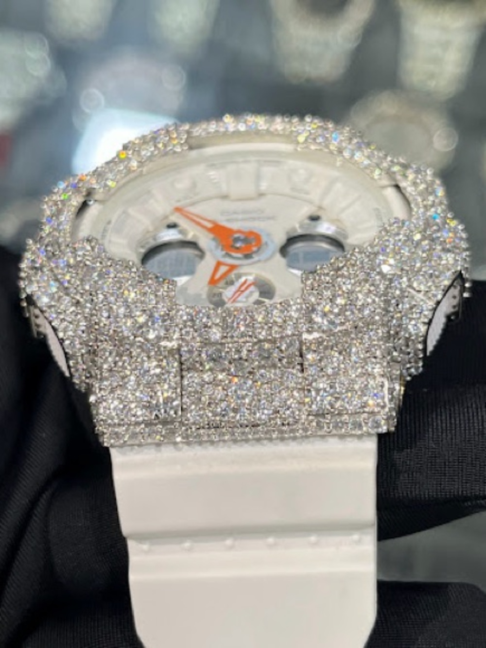 G-Shock White Watch with Orange Hands and Crystal-Encrusted Bezel - Picture 2 of 3